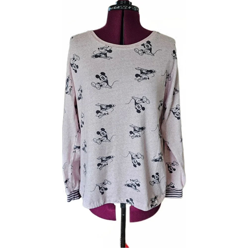 Disney Women's Pajama Top Pink with Black Mickey Pattern - Picture 2 of 15